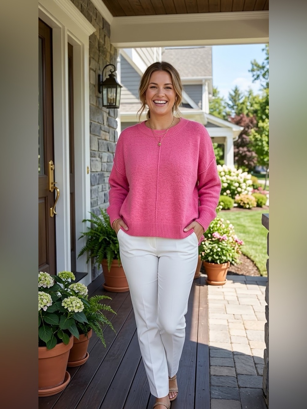 Vince Camuto® Women's Pullover Sweater Crewneck Spandex Pink Size Large